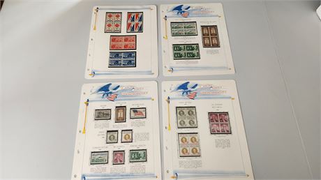 Lot Of 4 Pages Of Commemorative Mint Stamps