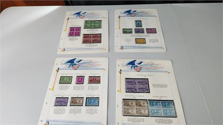 Lot Of 4 Pages Of Commemorative Mint Stamps
