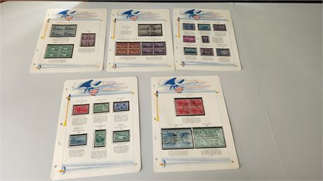 Lot Of 5 Pages Of Commemorative Mint Stamps