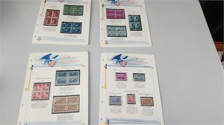 Lot Of 4 Pages Of Commemorative Mint Stamps