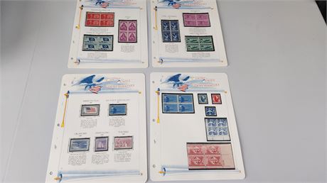 Lot Of 4 Pages Of Commemorative Mint Stamps
