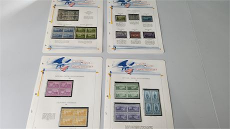 Lot Of 4 Pages Of Commemorative Mint Stamps