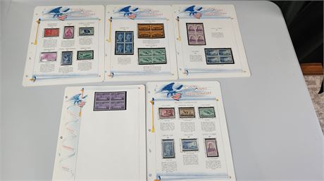 Lot Of 5 Pages Of Commemorative Mint Stamps