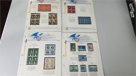 Lot Of 4 Pages Of Commemorative Mint Stamps