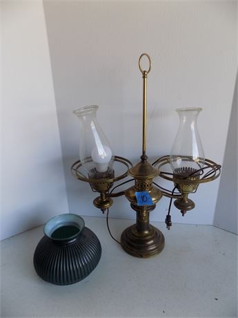 Brass Lamp, Glass Shade