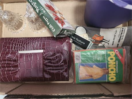 Rain Poncho, Womans Wallet, 2 Bird Bells