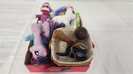 Longaberger Basket & My Little Pony Plush Toys & Tie Dye Kit.& misc.