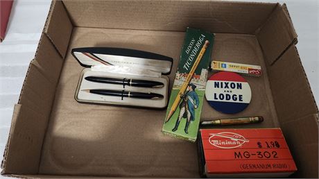 Misc. Office Supplies & Political Button & Germanium Germaphone.