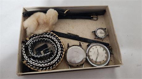 Flat Of Misc. Items Including Belt & Gruen Watch