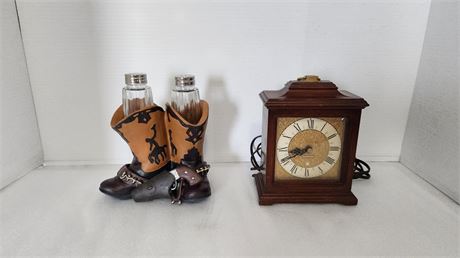 Western salt and Pepper shaker & Seth Thomas Clock Buckingham