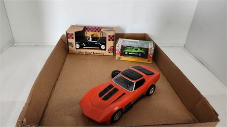2 Die Cast Cars and a Plastic Corvette