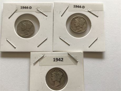 1942 - D, 1944 - D, 1944 - D, Mercury Dimes