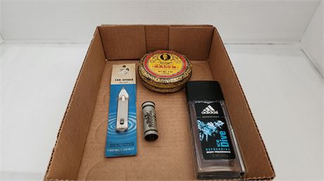 Adidas Ice Dive Cologne & Vintage Salve Tin.Bottle Opener