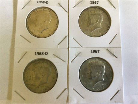1967, 1967, 1968, - D, 1968 -D Kennedy 1/2 Dollars