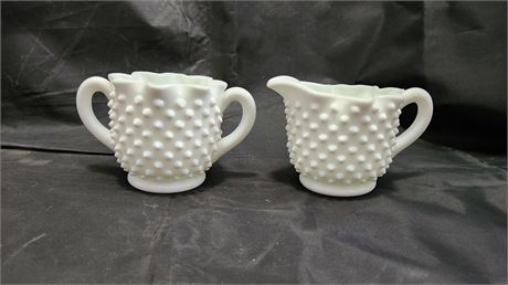 Fenton White Hobnail Star Shaped Creamer & Sugar