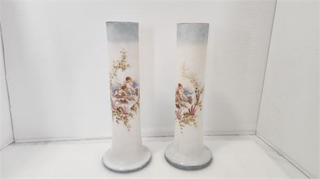 Pair Of Tall Vintage Cherub Vases