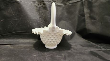 Unmarked Fenton Hobnail Milk Glass Basket