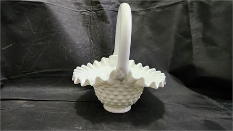 Unmarked Fenton Hobnail Milk Glass Basket