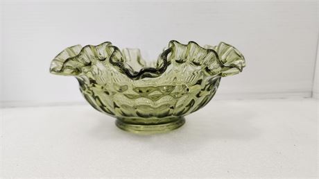 Fenton Olive Green Thumbprint Ruffled Dish