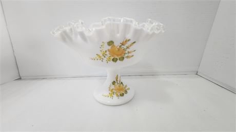 Fenton Silver Crest Hand Painted Pedestal Basket