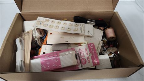 Sewing Kit & Box Of Buttons