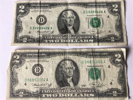 2- $2 Dollar Bills1976