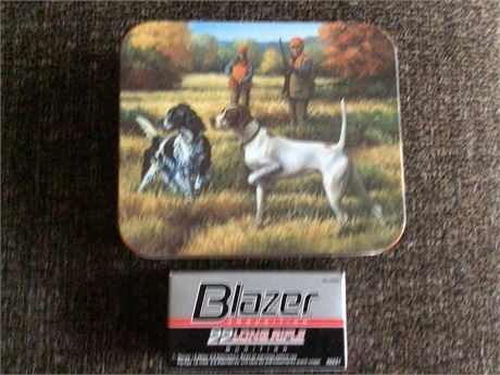 Metal Tin with 50 Rounds of 22 Caliber Ammo