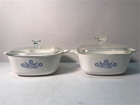 2 Corning Ware, Blue Cornflower, w/Lids, 1&1/2QT