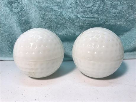 2 Glass Golf Ball Themed Containers