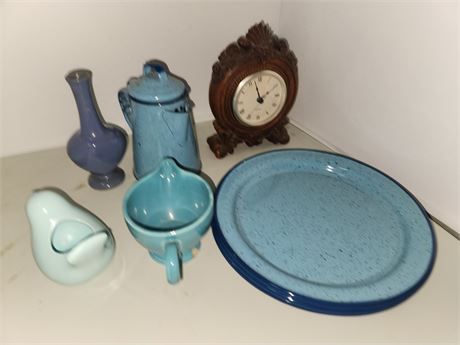 Blue Dishes & Clock