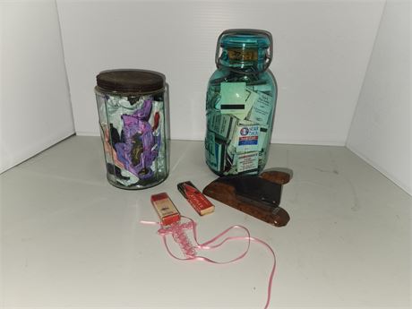 Vintage Stapler & 1/2 Gallon Ball Jar Filled With Matches