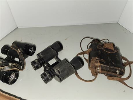 Lot Of Binoculars. Tasco & Pair Leather Covered