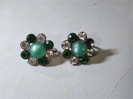 Vintage Ear Rings Missing 1 Stone