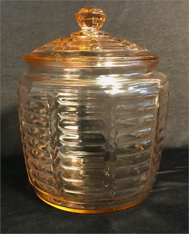 Pink Depression Glass Jar w/Lid