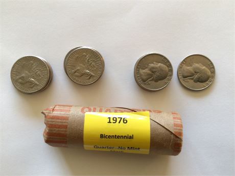 $13.25 Bicentennial Quarters One $10 Roll Plus $3.35 loose Coins