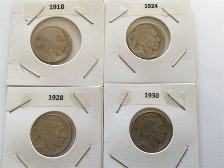 Buffalo Nickels - 1918, 1924, 1928, 1930