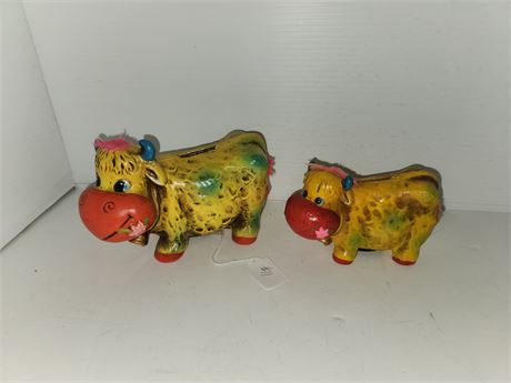 Lot Of Colorful Chalk Cow Banks
