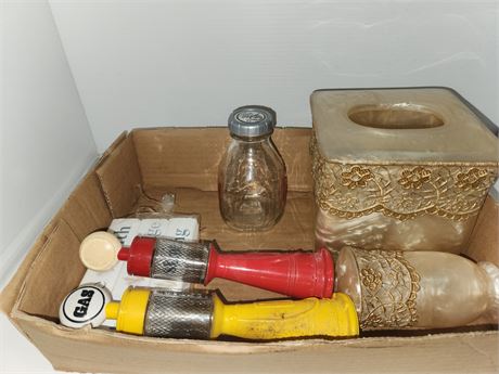 Gas Pump Avon Bottles & Bathroom Decor & Glass Jar & Sign