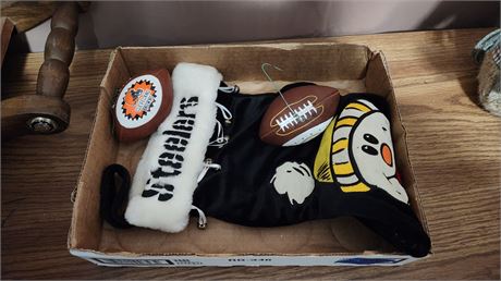 Lot Of Christmas. Steelers Stocking & Browns & Steelers Football Ornaments