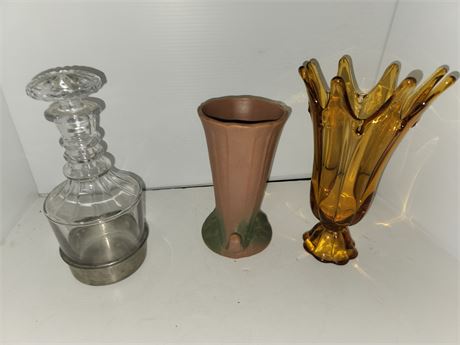2 Flower Vases & A Decanter