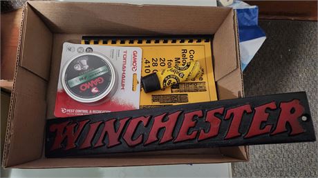Lot Of Pellets & BB Balls & Cast Iron Winchester Sign