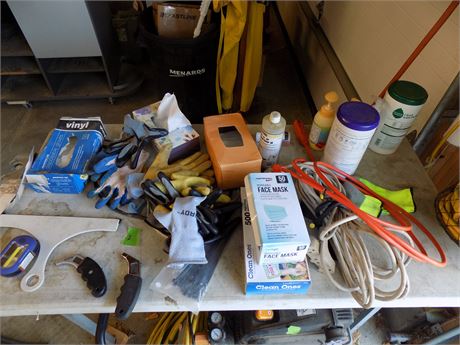Table Lot, Work Gloves, Masks, Etc