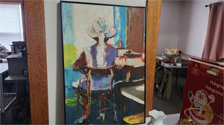 Large Painting & Flat Of Glassware & Metal Planter