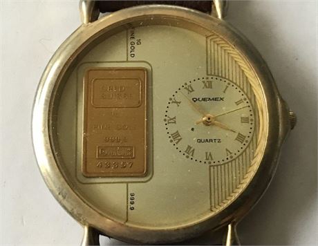 Quemex Quartz Watch with Labeled 1G. Fine Gold Credit Suisse