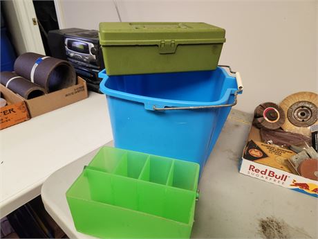 Bucket & tackle Box & Plastic Basket