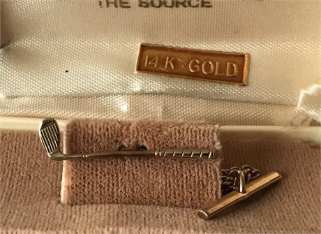 Golf Club Themed Tie Clip Stamped 14K
