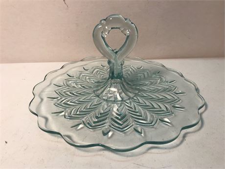 Light Blue Glass Handled Plate