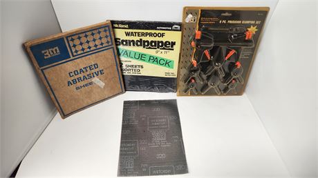 Lot Of Sandpaper & 9 Piece Precision Clamping Set