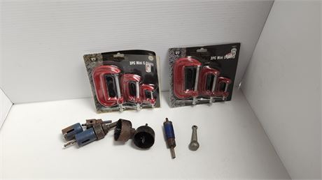 2 Sets Of 3 Piece Mini C Clamps & Hole Saws