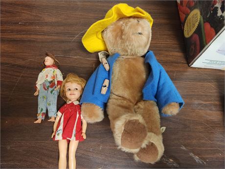 Vintage Paddington Bear & 2 Vintage dolls